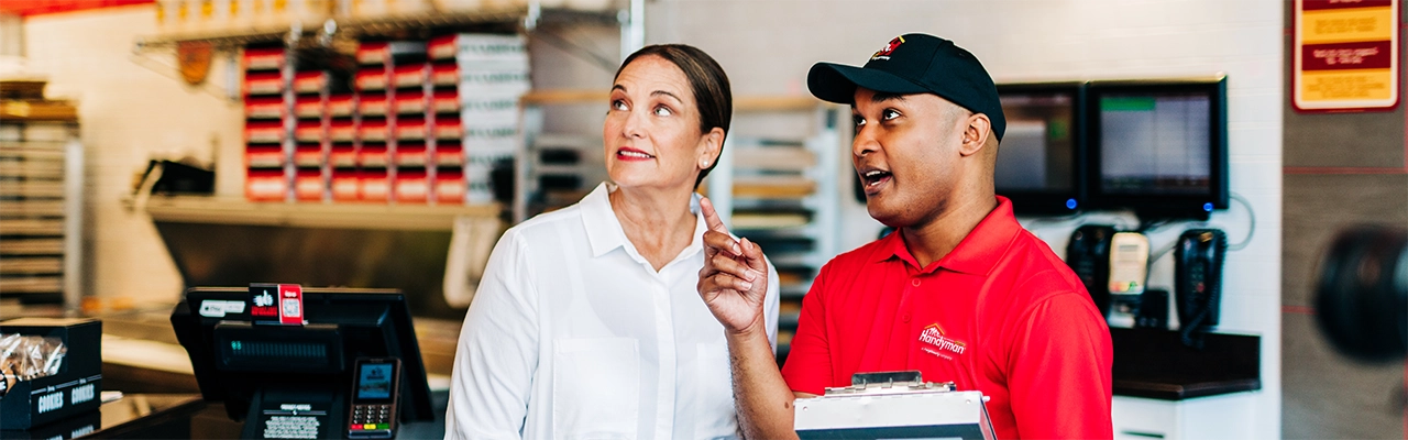 MRH employee speaking with a client.