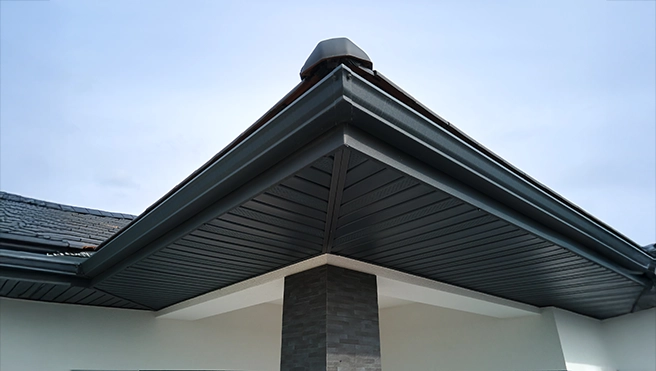 A picture of a newly repair gutter corner.
