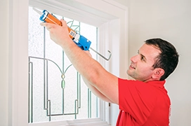 Close-up of caulking process.