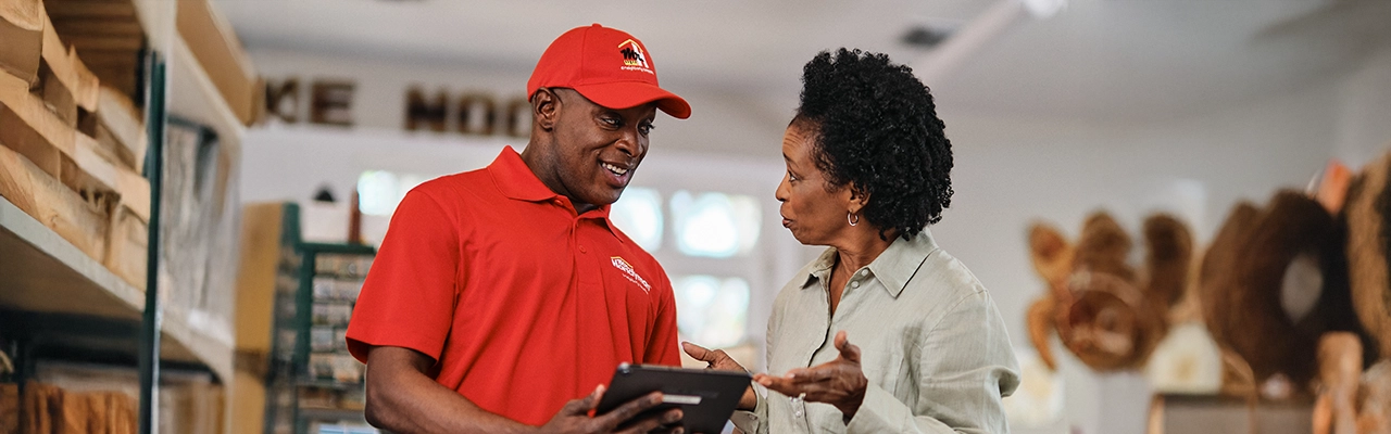 MRH employee speaking with a client.