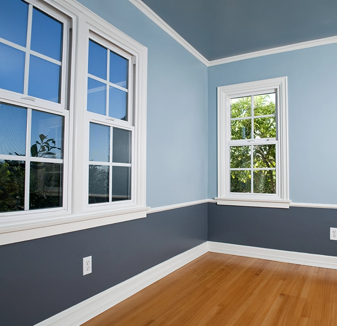 Bright room with large windows.