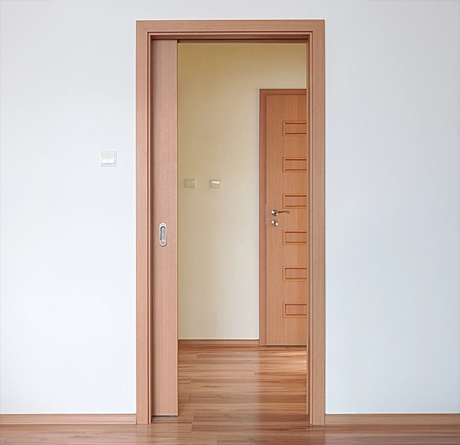 Close-up of pocket door.