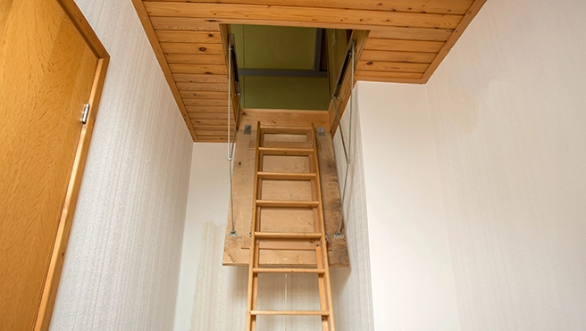 Stairs made of natural wood.