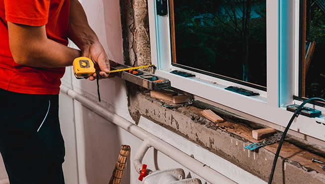 Technician working on a window frame.