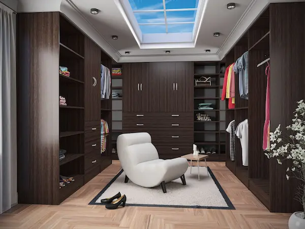 A custom closet example in brown.