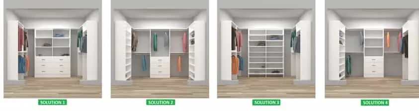 Four examples of closets produced by E-cab Software.