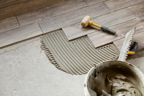 Flooring being put in place in a customer's home.